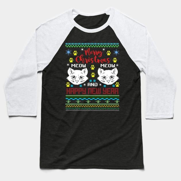 Merry Christmas Ugly Meow  Cat Baseball T-Shirt by Gavinstees